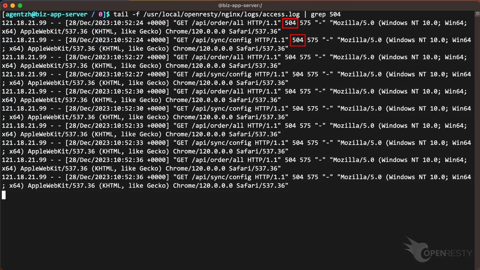 展示真实Nginx错误日志、WebSocket连接失败状态或终端排障场景,体现502、504、握手失败和连接超时等典型问题。