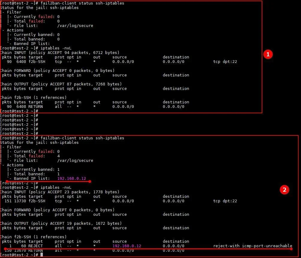 该节需要什么真实配图:Linux 主机上 fail2ban、日志与 iptables 之间联动关系的真实终端或管理界面截图。