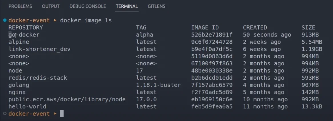 展示终端中使用 Docker 命令对比镜像大小和镜像层历史的真实操作画面。