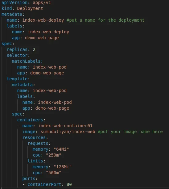 该节需要展示真实Kubernetes Deployment YAML配置,其中包含resources.requests和resources.limits字段。