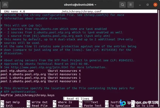该节需要什么真实配图：Linux终端中编辑chrony.conf或ntp.conf并配置NTP服务器的实际截图。
