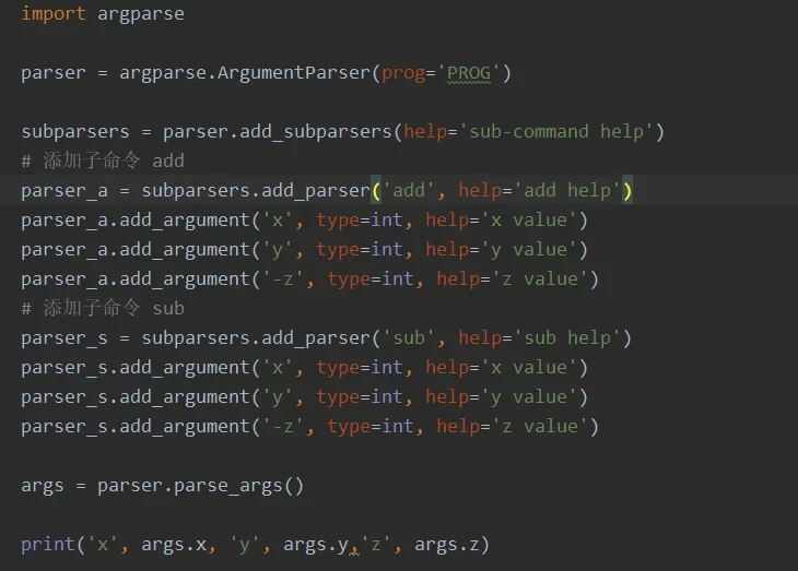 该节需要什么真实配图:展示一个实际 Python CLI 工具的终端命令结构或 argparse 子命令代码截图,突出命令层级与参数关系。