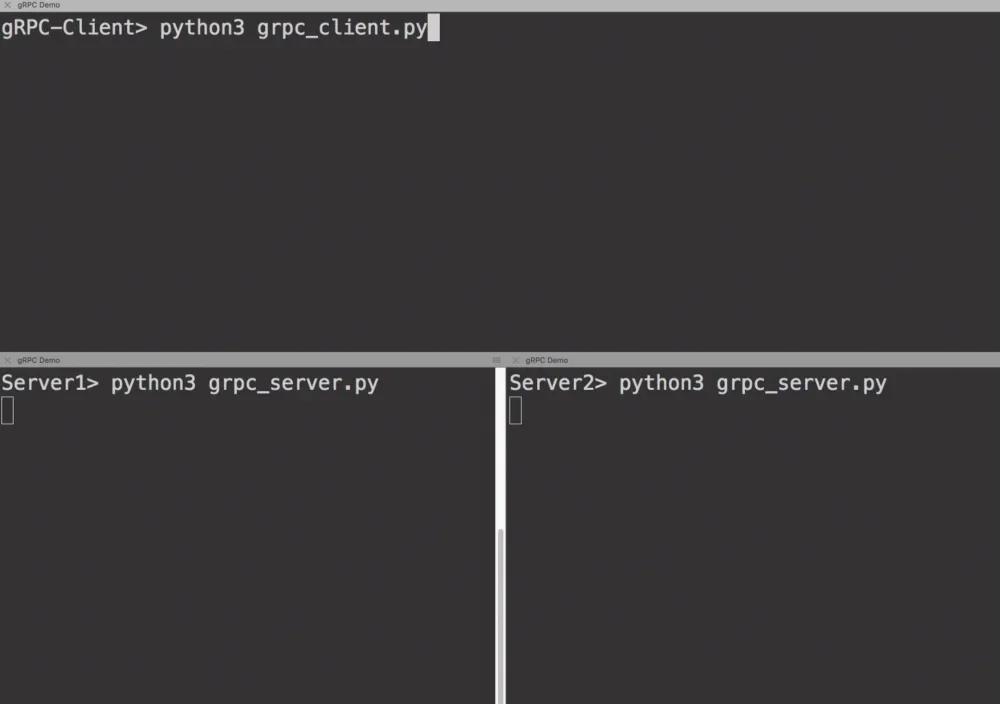该节需要一张真实的Python IDE或终端运行截图，同时展示gRPC服务端启动和客户端成功调用的结果。