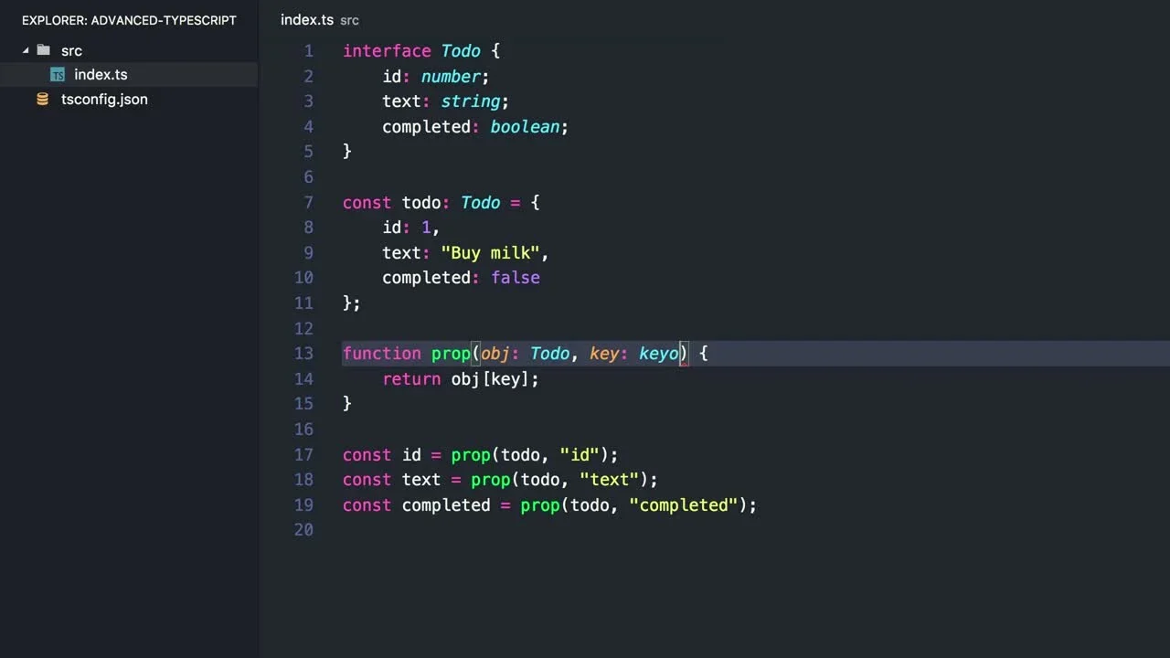 需要真实的 TypeScript 类型代码编辑器或文档截图，直观展示 keyof、keyof typeof 和泛型约束的代码与类型提示。