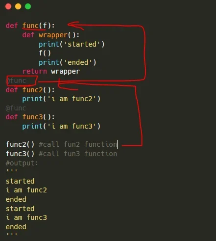 展示 Python 函数被装饰器包裹、调用前后增加额外逻辑的真实代码编辑器场景