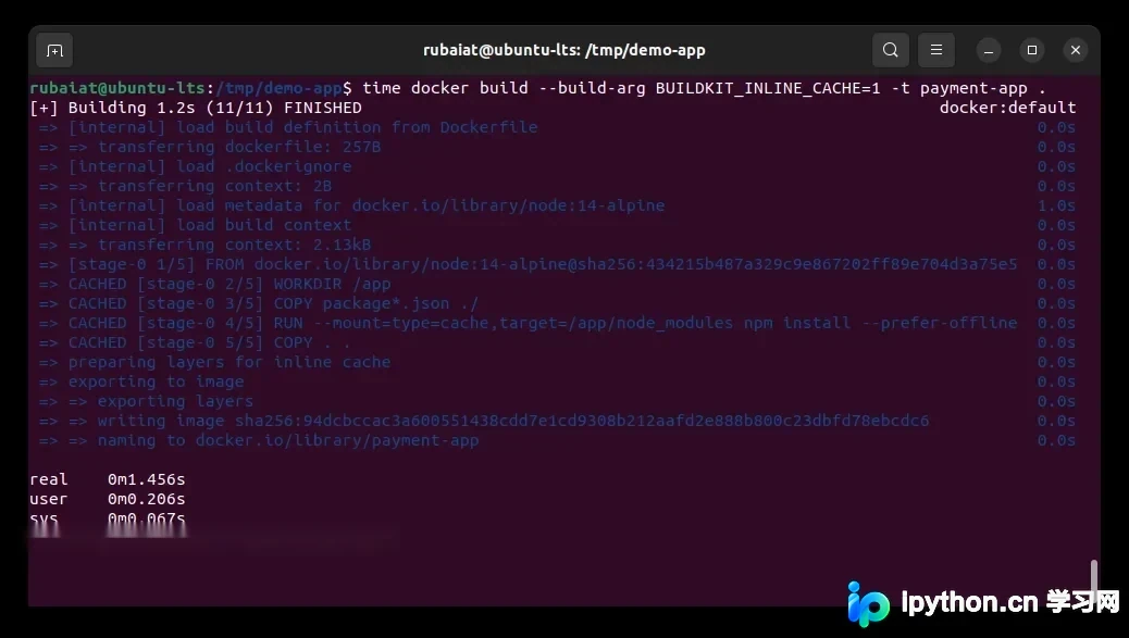 该节需要真实Docker构建日志中缓存命中（CACHED）与未命中步骤的终端截图。