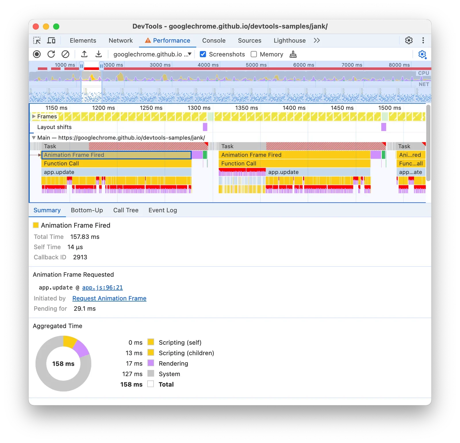 需要真实浏览器 Performance/DevTools 时间线或任务执行分析配图,用于辅助说明长任务和微任务堆积问题。