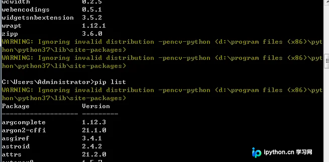 命令行执行 pip list 时出现的 WARNING 警告截图