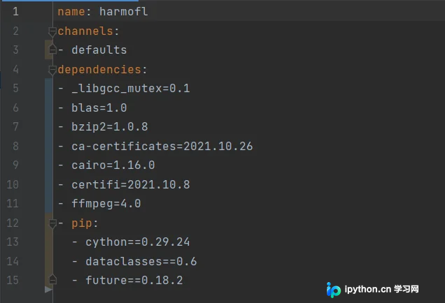 修改后 environment.yaml 文件中 dependencies 列表已清理等号及后续内容