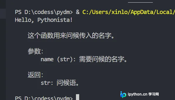 执行greet.__doc__后控制台输出的文档字符串截图